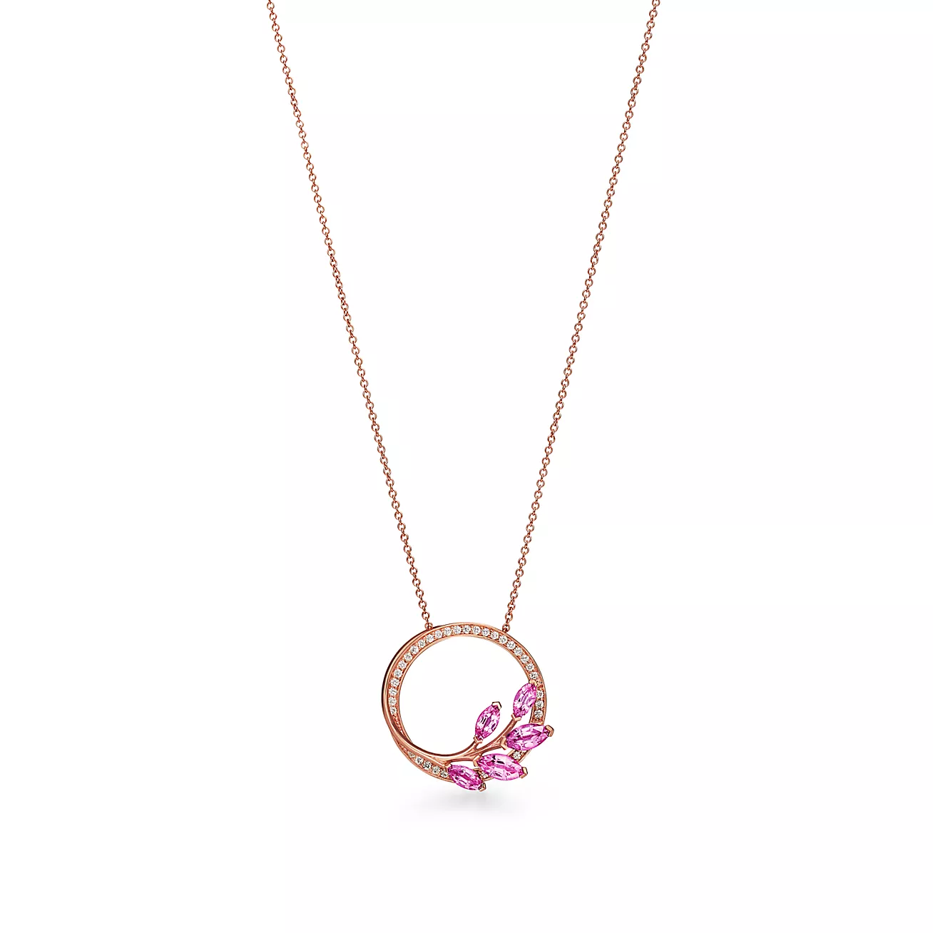 Tiffany Victoria® Diamond Vine Circle Pendant with Pink Sapphires in Rose Gold (1:1 replica)