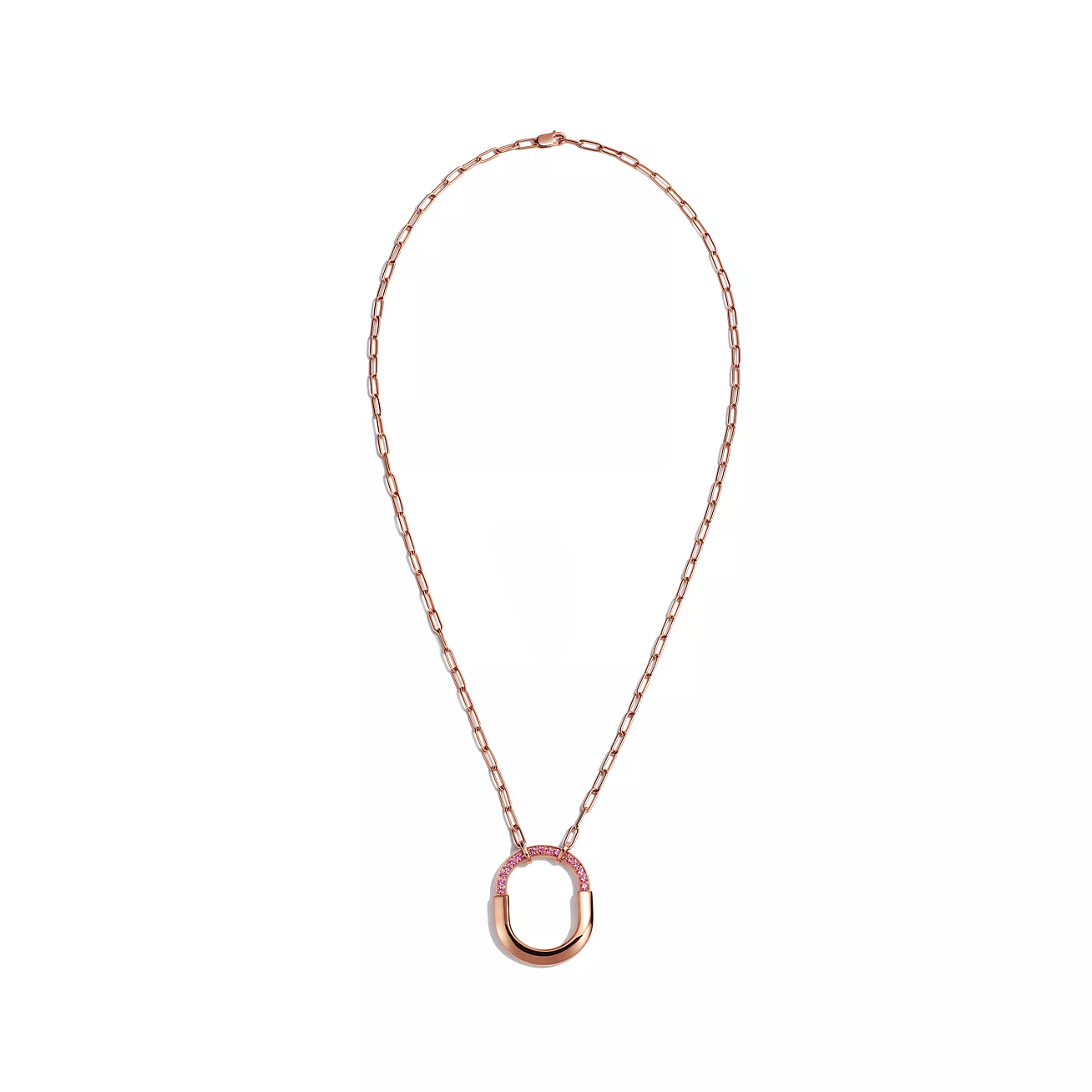Tiffany Lock Medium Pendant in Rose Gold with Pink Sapphires (1:1 replica)