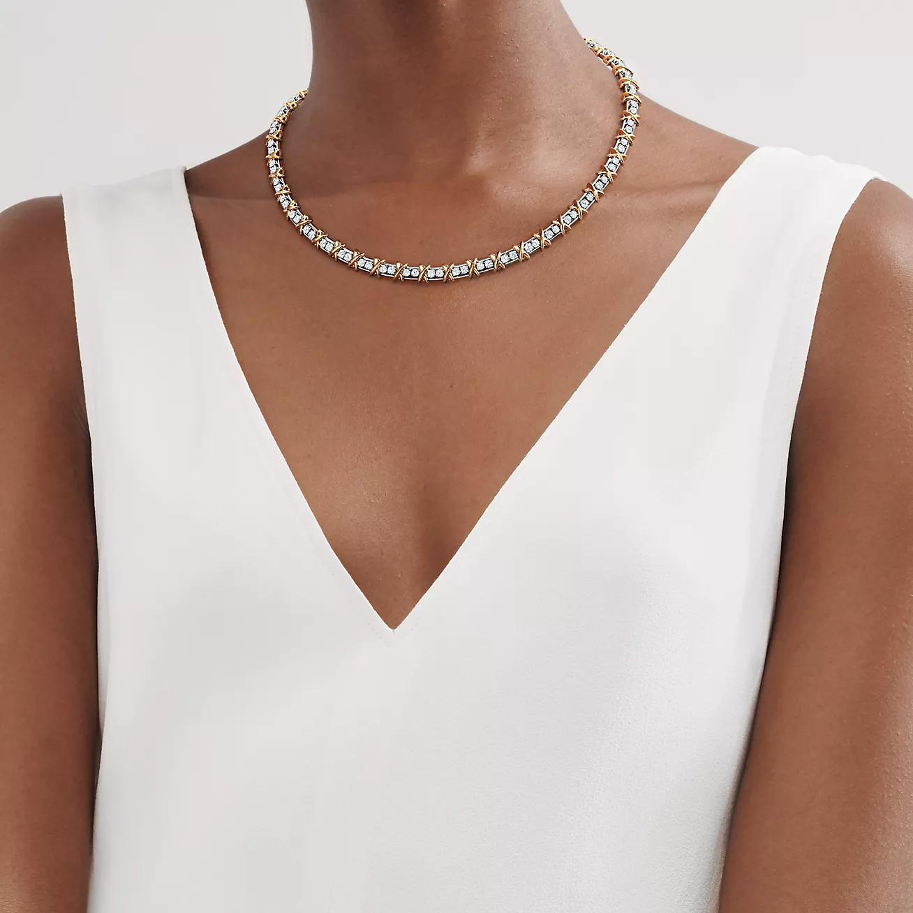 Sixteen Stone by Tiffany Necklace in Platinum and Yellow Gold with Diamonds (1:1 replica)