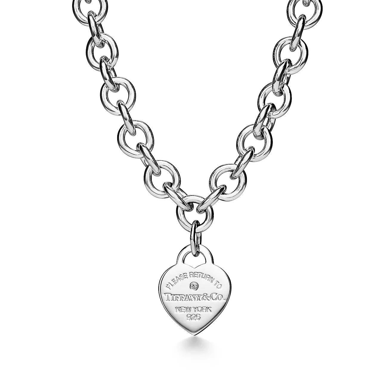 Tiffany Heart Tag Necklace in Silver with a Diamond, Medium (1:1 replica)