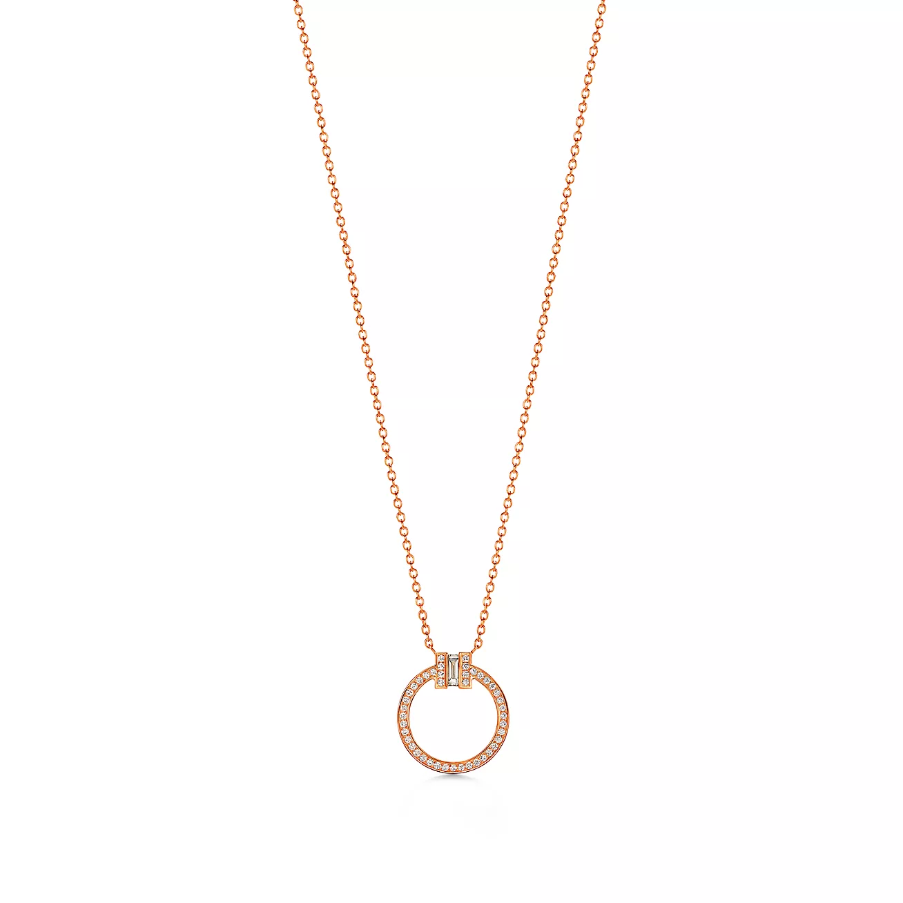 Tiffany T Diamond Pendant in Rose Gold with a Baguette Diamond (1:1 replica)