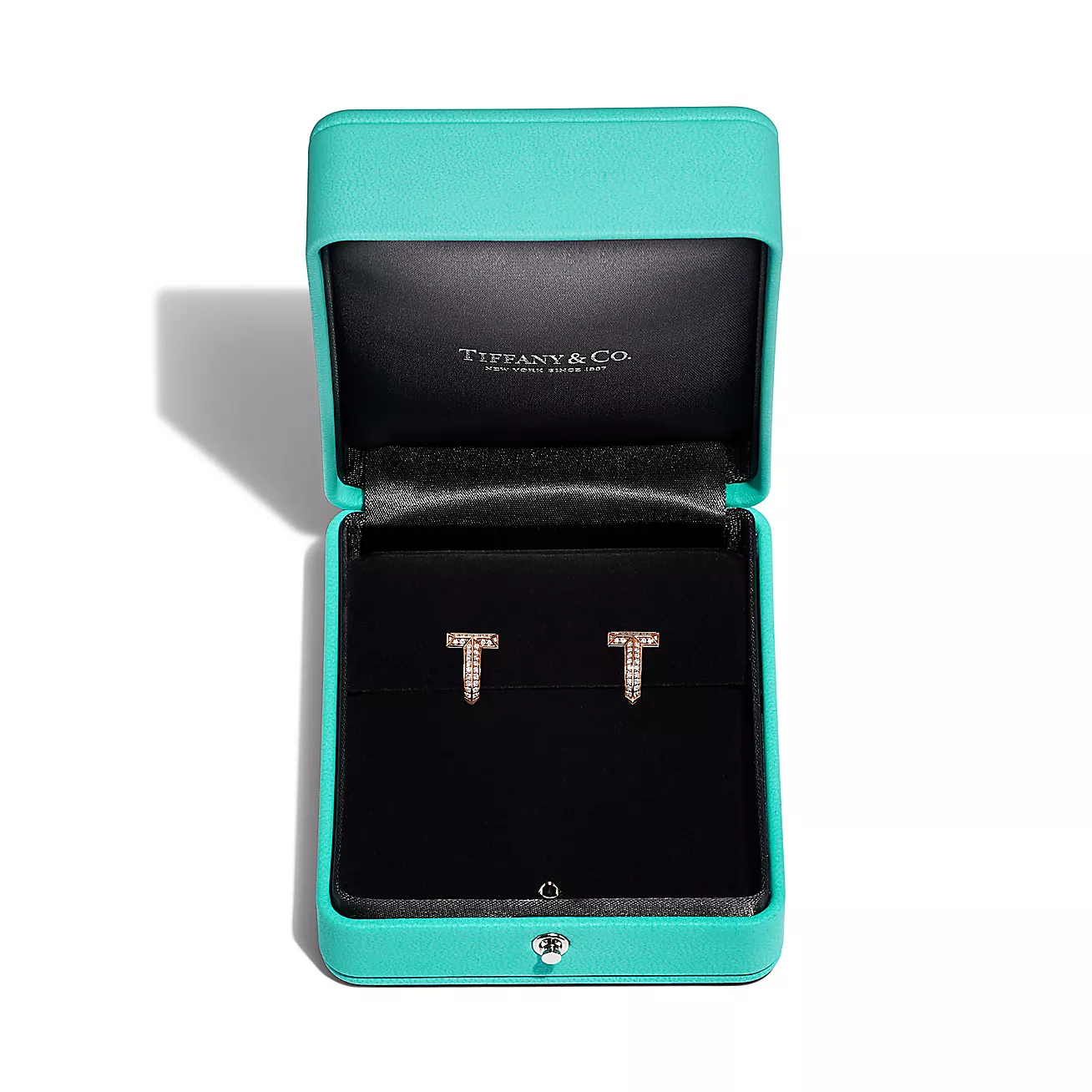 Tiffany T T1 Half Pavé Diamond Huggie Earrings in Rose Gold (1:1 replica)