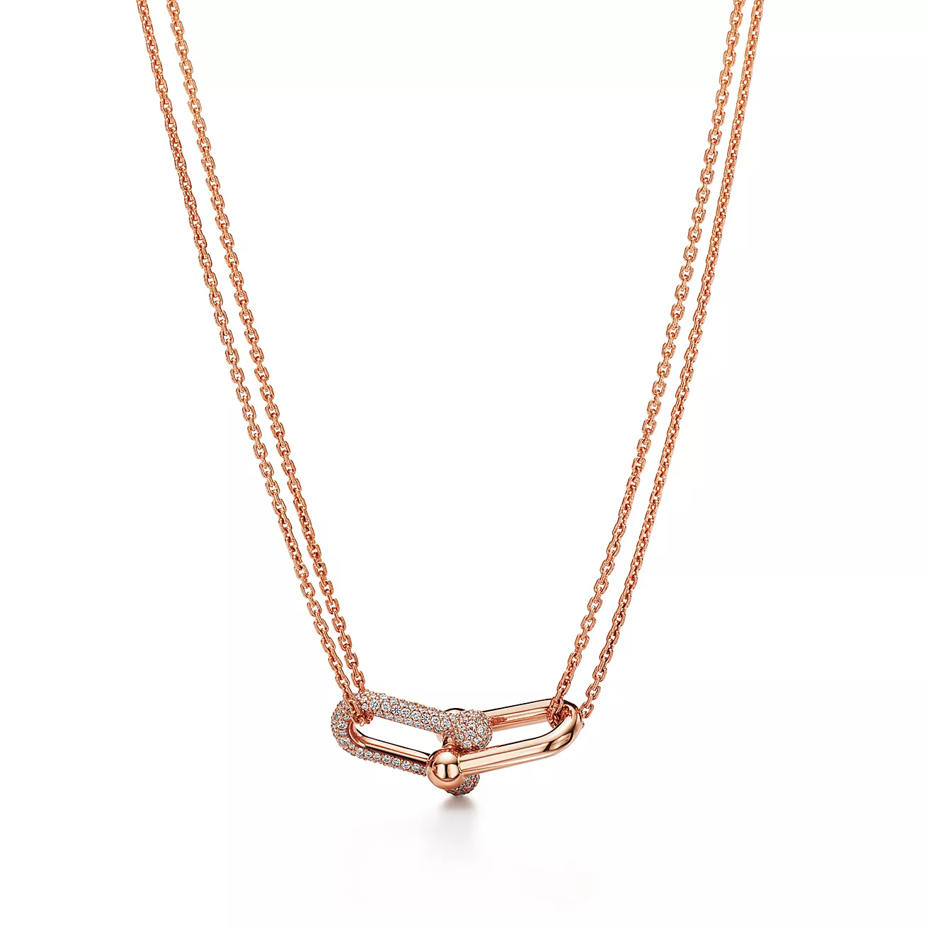 Tiffany HardWear Large Double Link Pendant in Rose Gold with Pavé Diamonds (1:1 replica)