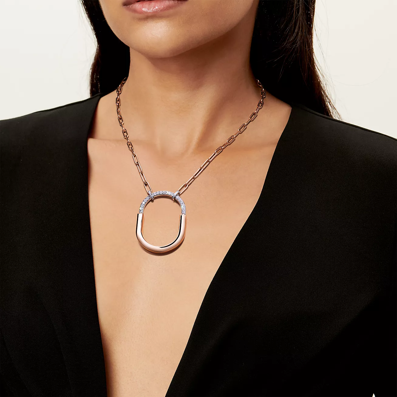 Tiffany Lock Pendant in Rose and White Gold with Diamonds, Extra Large (1:1 replica)