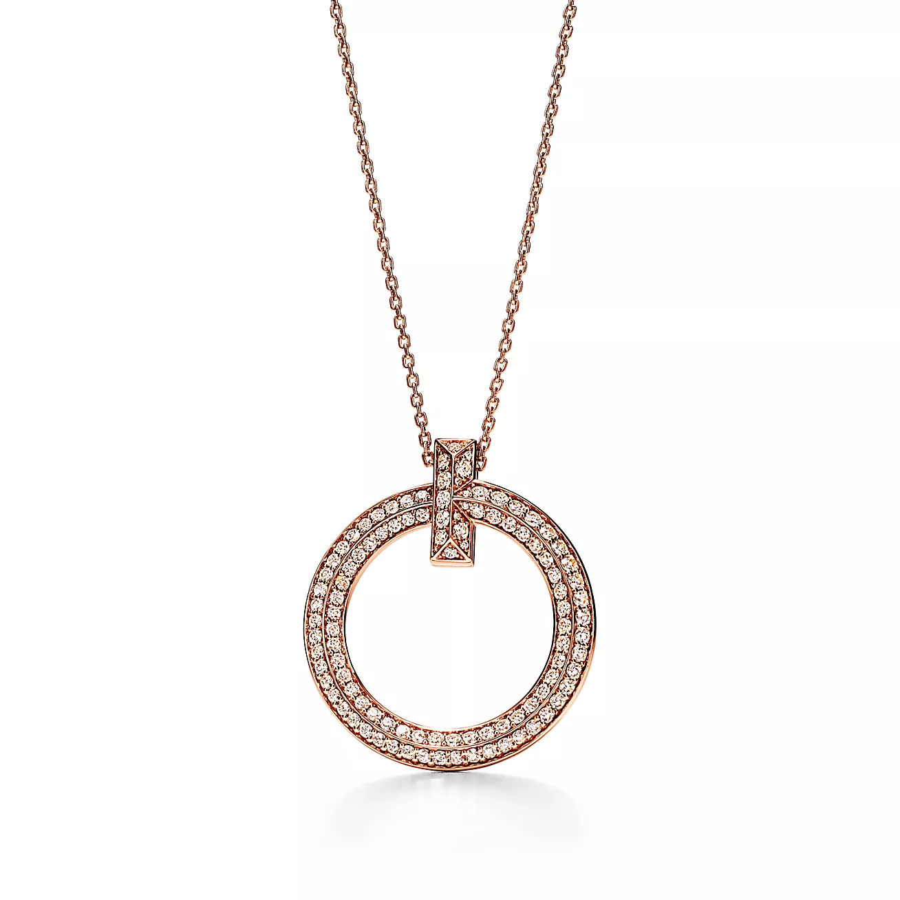 Tiffany T T1 Circle Pendant in 18k Rose Gold with Diamonds, Large (1:1 replica)