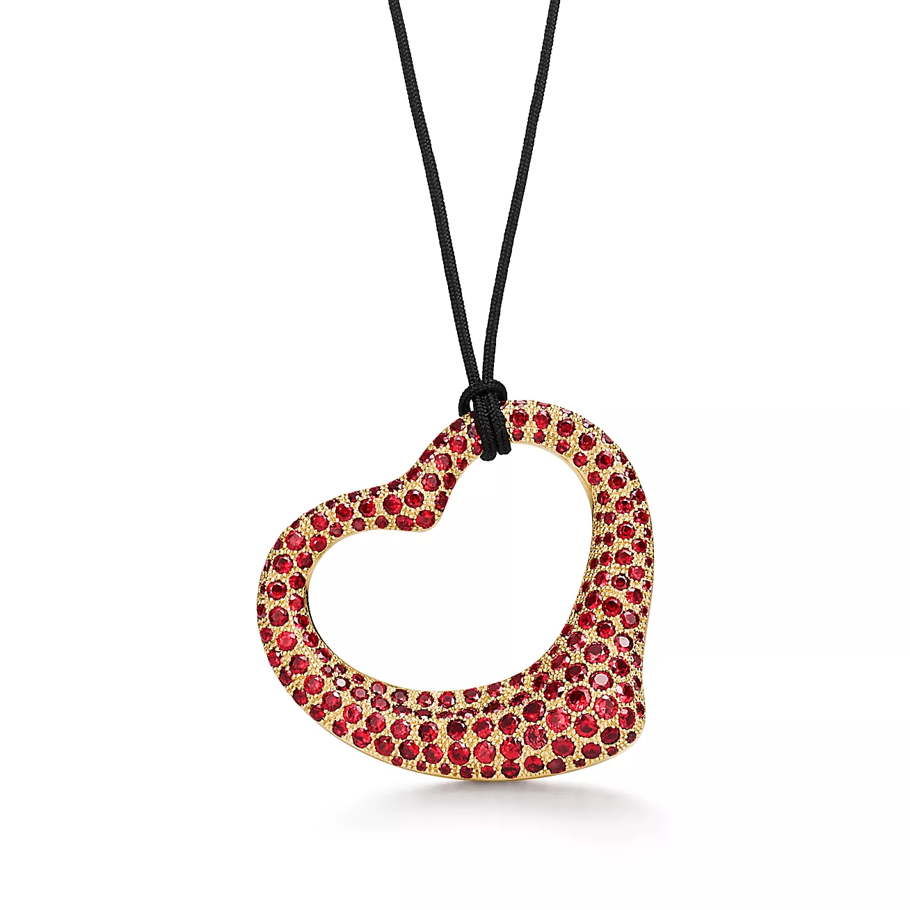 Tiffany Open Heart Silk Pendant in Yellow Gold with Rubies and Black Silk (1:1 replica)