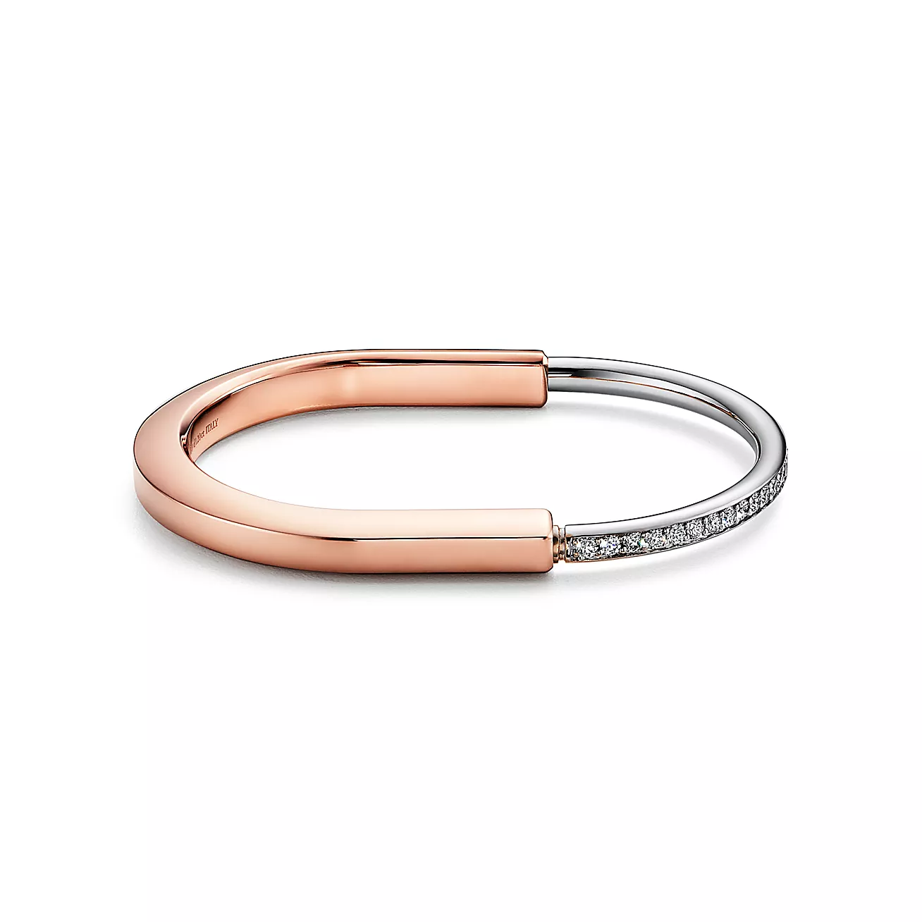 Tiffany Lock Bangle in Rose and White Gold with Half Pavé Diamonds (1:1 replica)