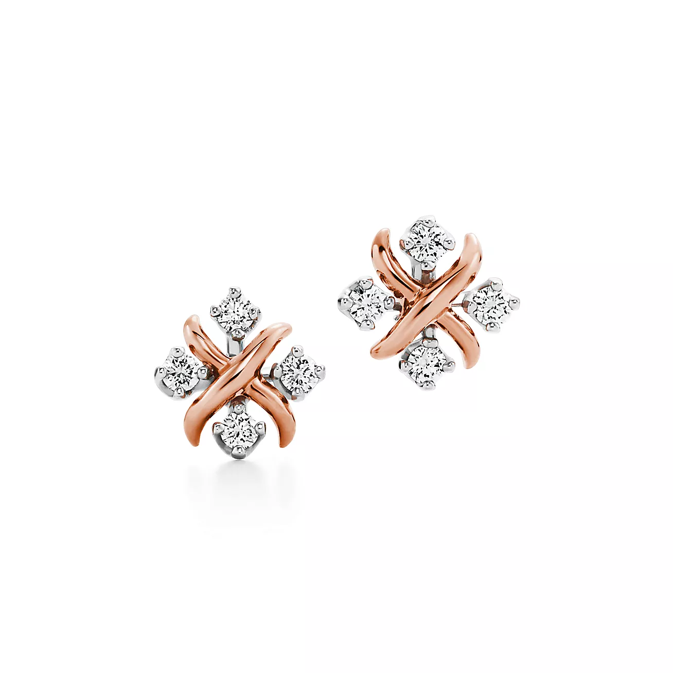 Sixteen Stone by Tiffany Earrings in Rose Gold and Platinum with Diamonds (1:1 replica)