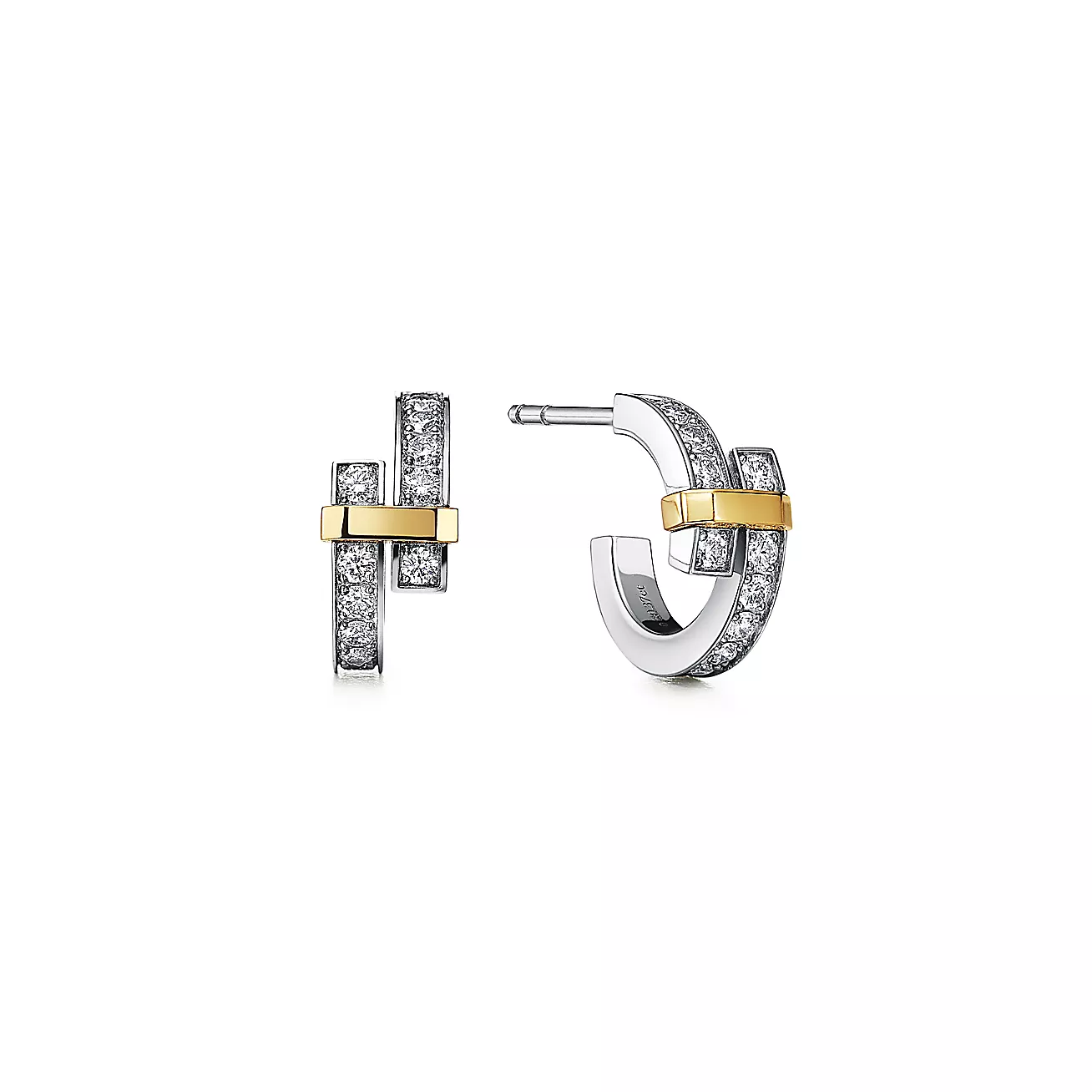 Tiffany Edge Hoop Earrings in Platinum and Yellow Gold with Diamonds (1:1 replica)
