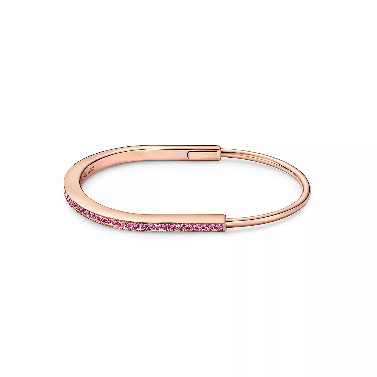 Tiffany Lock Narrow Bangle in Rose Gold with Pink Sapphires (1:1 replica)