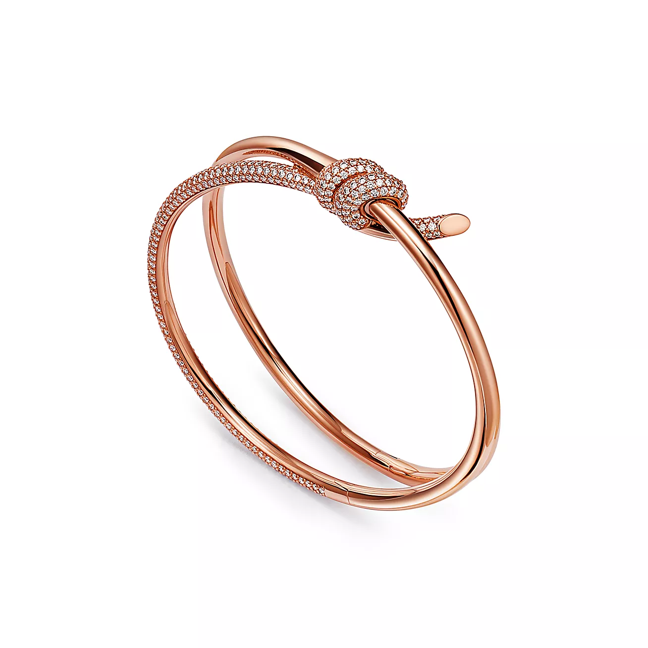 Tiffany Knot Double Row Hinged Bangle in Rose Gold with Diamonds (1:1 replica)