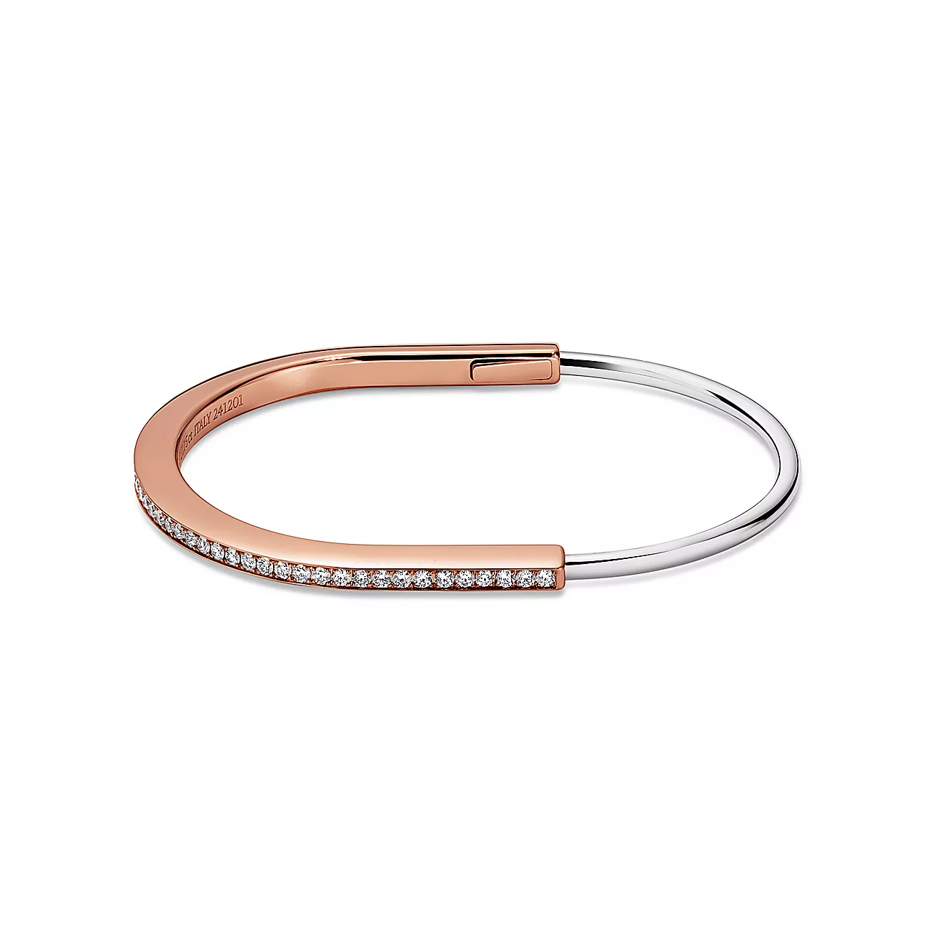 Tiffany Lock Narrow Bangle in Rose and White Gold with Half Pavé Diamonds (1:1 replica)