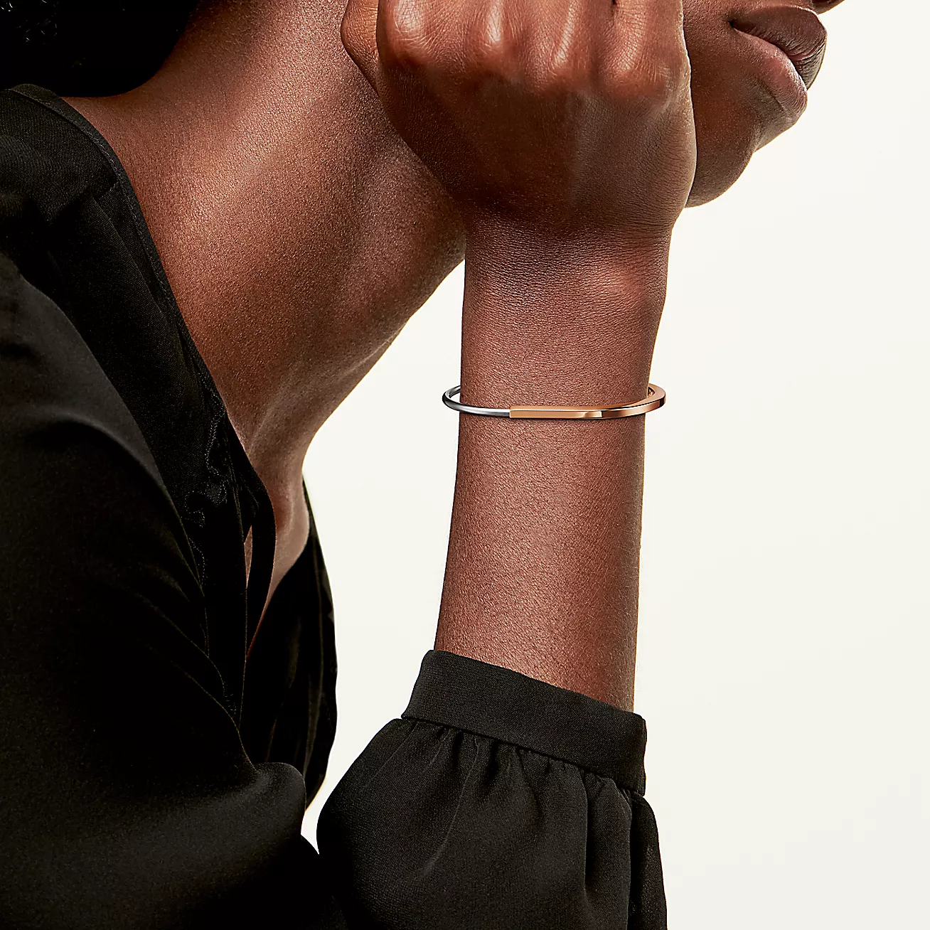 Tiffany Lock Narrow Bangle in Rose and White Gold (1:1 replica)