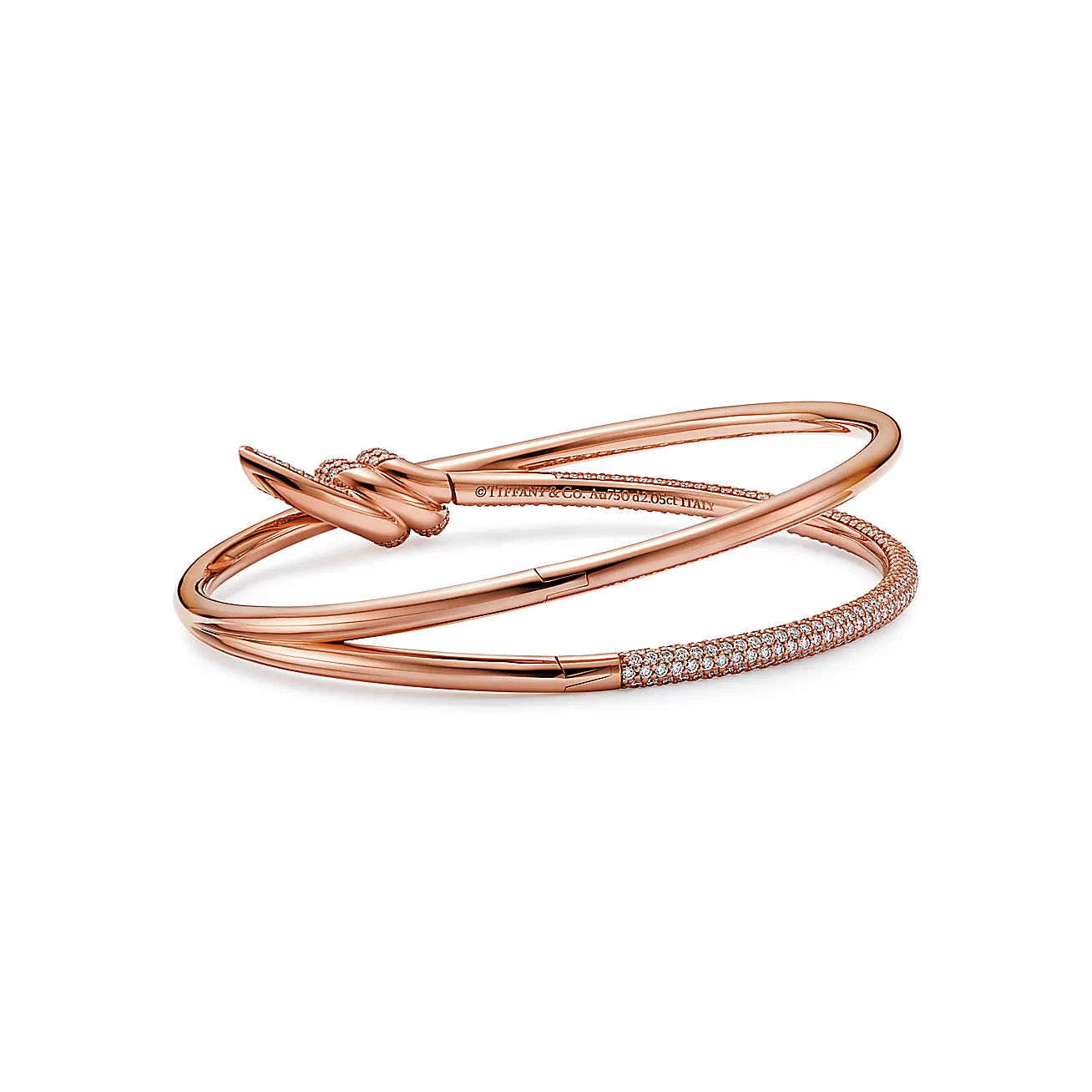 Tiffany Knot Double Row Hinged Bangle in Rose Gold with Diamonds (1:1 replica)