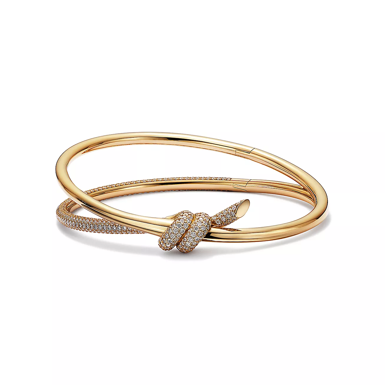 Tiffany Knot Double Row Hinged Bangle in Yellow Gold with Diamonds (1:1 replica)