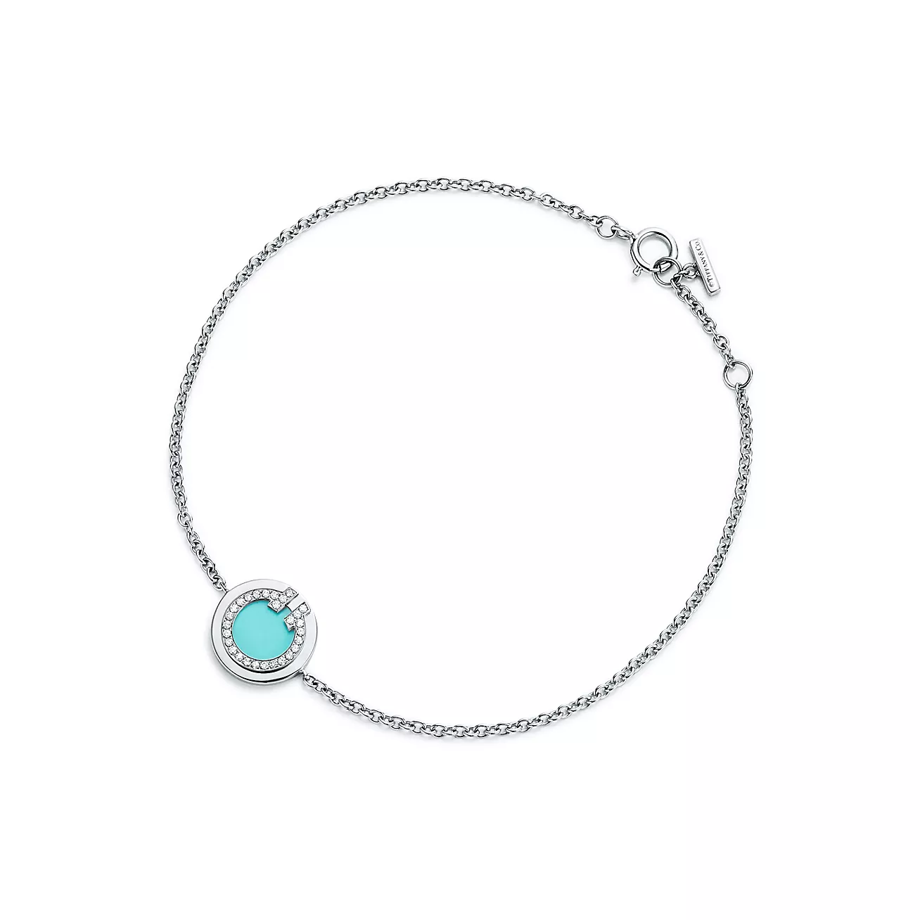 Tiffany T Diamond and Turquoise Circle Bracelet in 18k White Gold (1:1 replica)