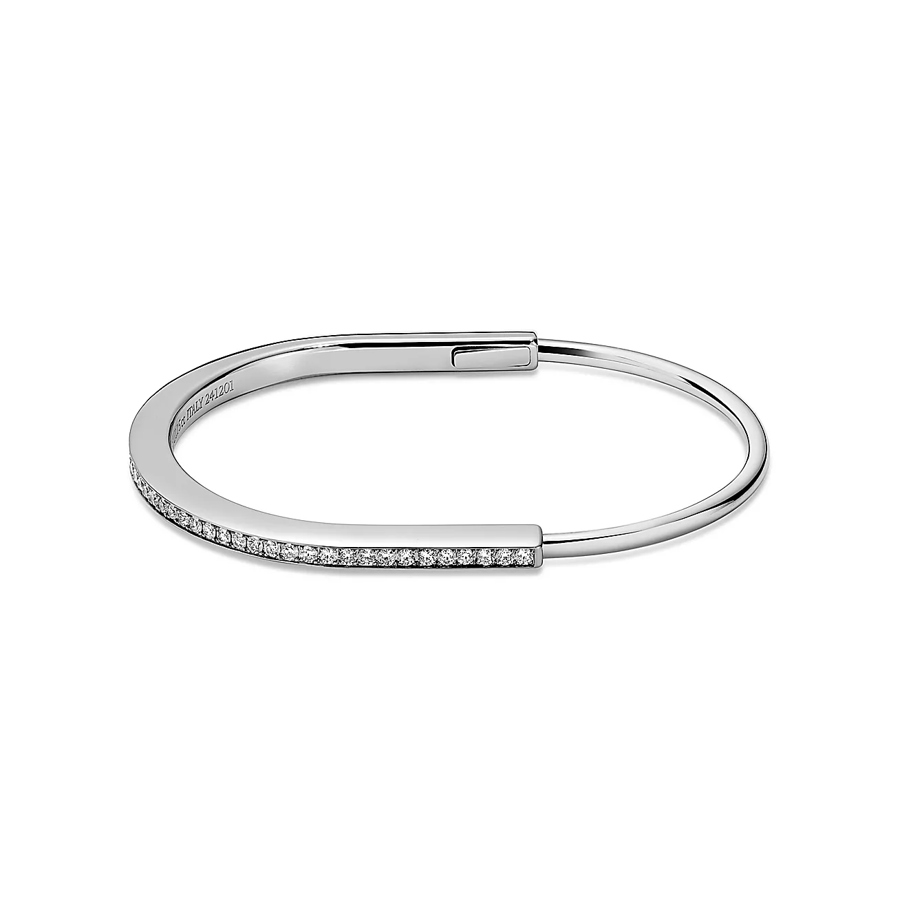 Tiffany Lock Narrow Bangle in White Gold with Half Pavé Diamonds (1:1 replica)