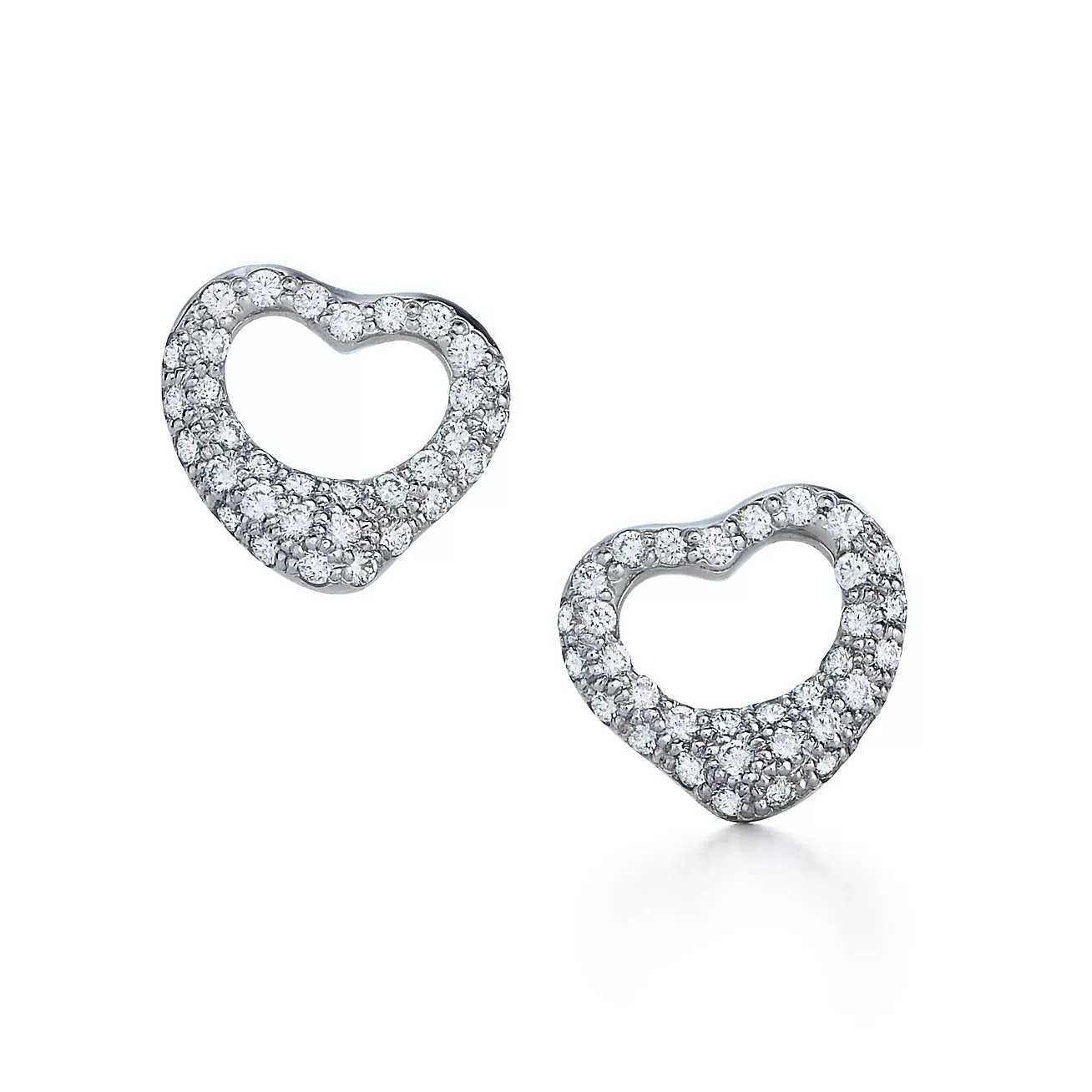 Tiffany Elsa Peretti® Open Heart Stud Earrings in Platinum with Pavé Diamonds, 11 mm (1:1 replica)