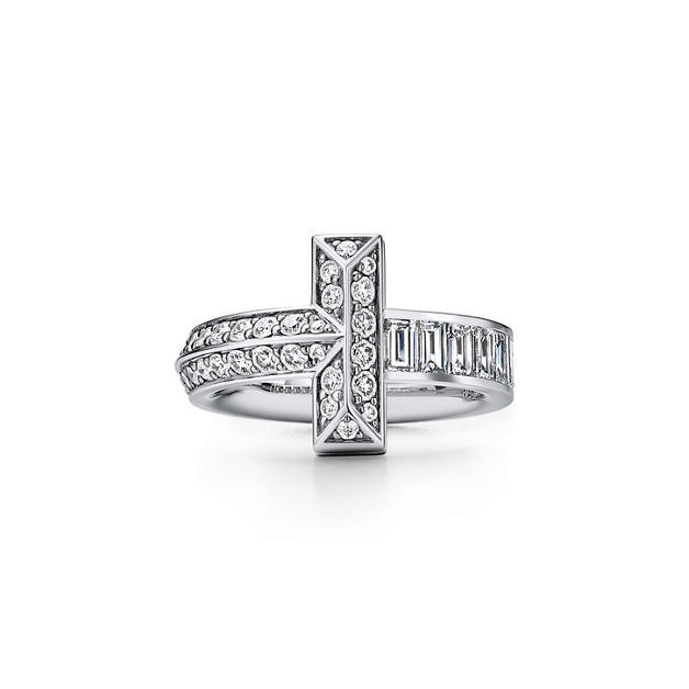 Tiffany T T1 Ring in White Gold with Baguette and Pavé Diamonds (1:1 replica)