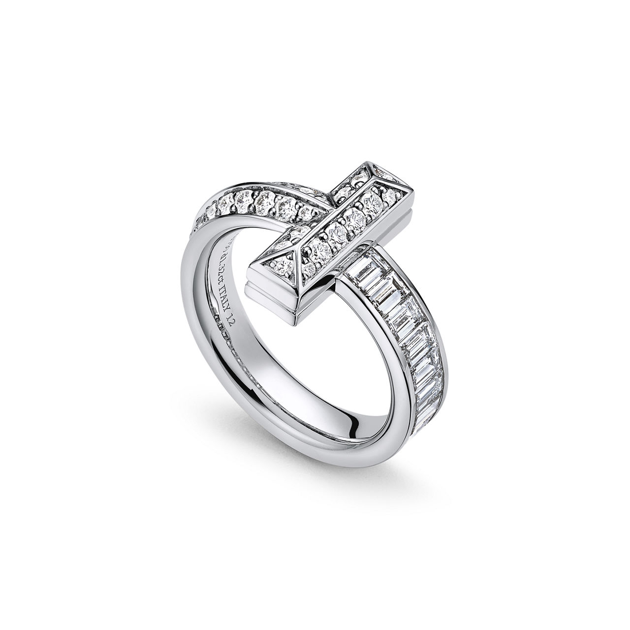 Tiffany T T1 Ring in White Gold with Baguette and Pavé Diamonds (1:1 replica)