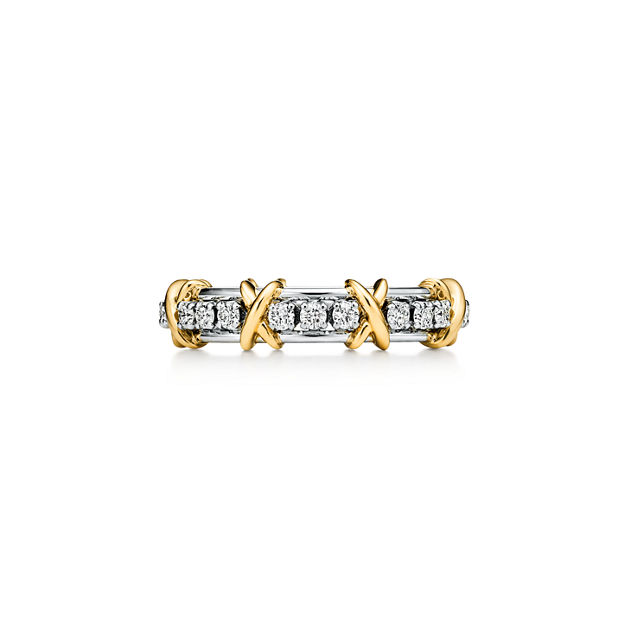 Sixteen Stone by Tiffany Narrow Ring in Platinum and Yellow Gold with Diamonds (1:1 replica)