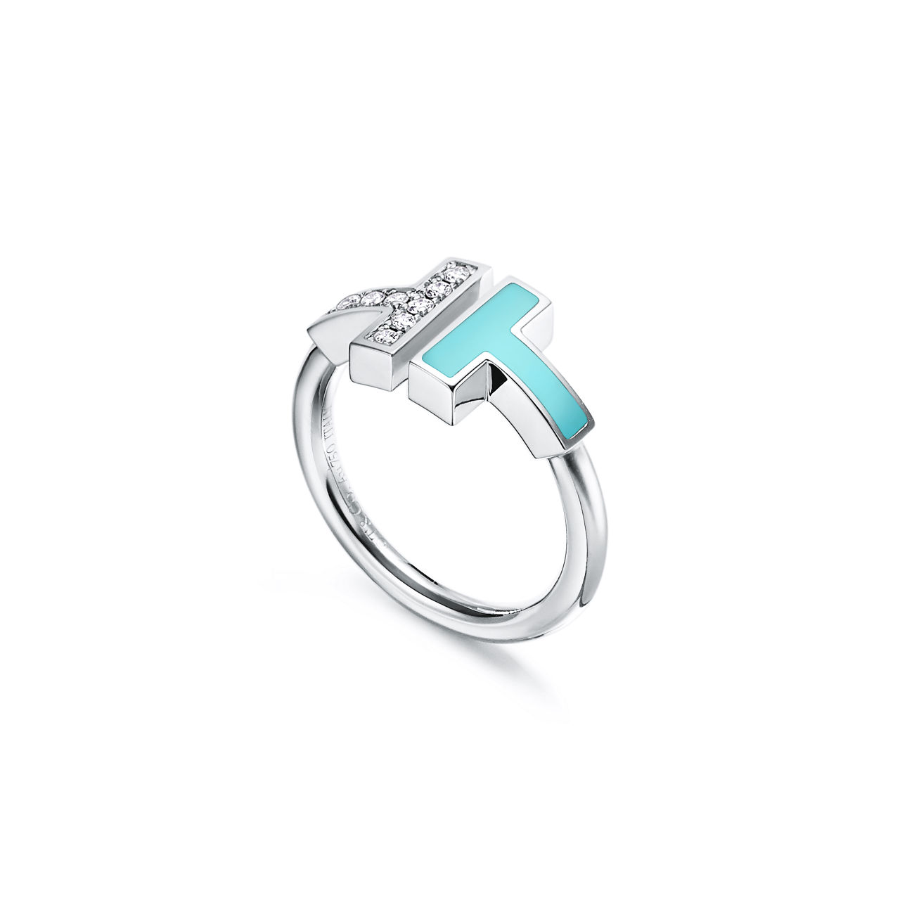 Tiffany T Diamond and Turquoise Wire Ring in White Gold (1:1 replica)