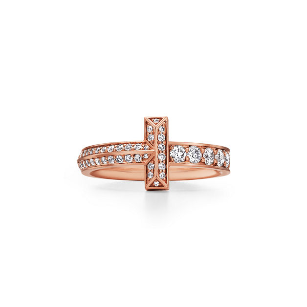 Tiffany T T1 Narrow Ring in Rose Gold with Diamonds (1:1 replica)