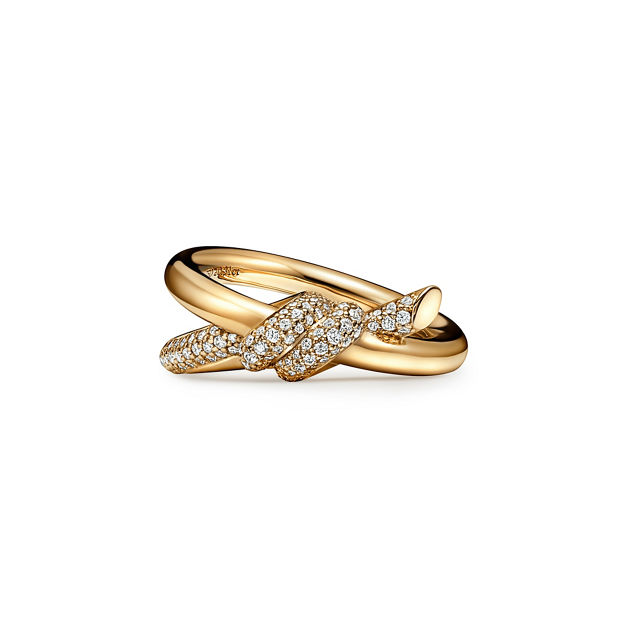 Tiffany Knot Double Row Ring in Yellow Gold with Diamonds (1:1 replica)