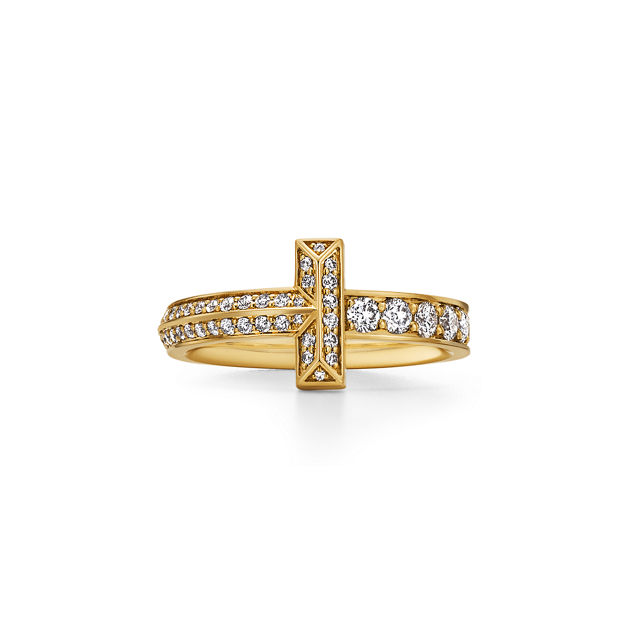 Tiffany T T1 Narrow Ring in Yellow Gold with Diamonds (1:1 replica)