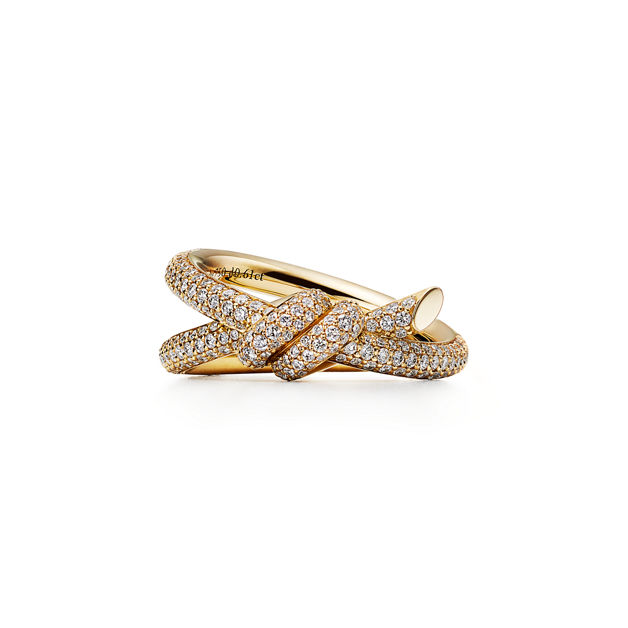 Tiffany Knot Double Row Ring in Yellow Gold with Diamonds (1:1 replica)