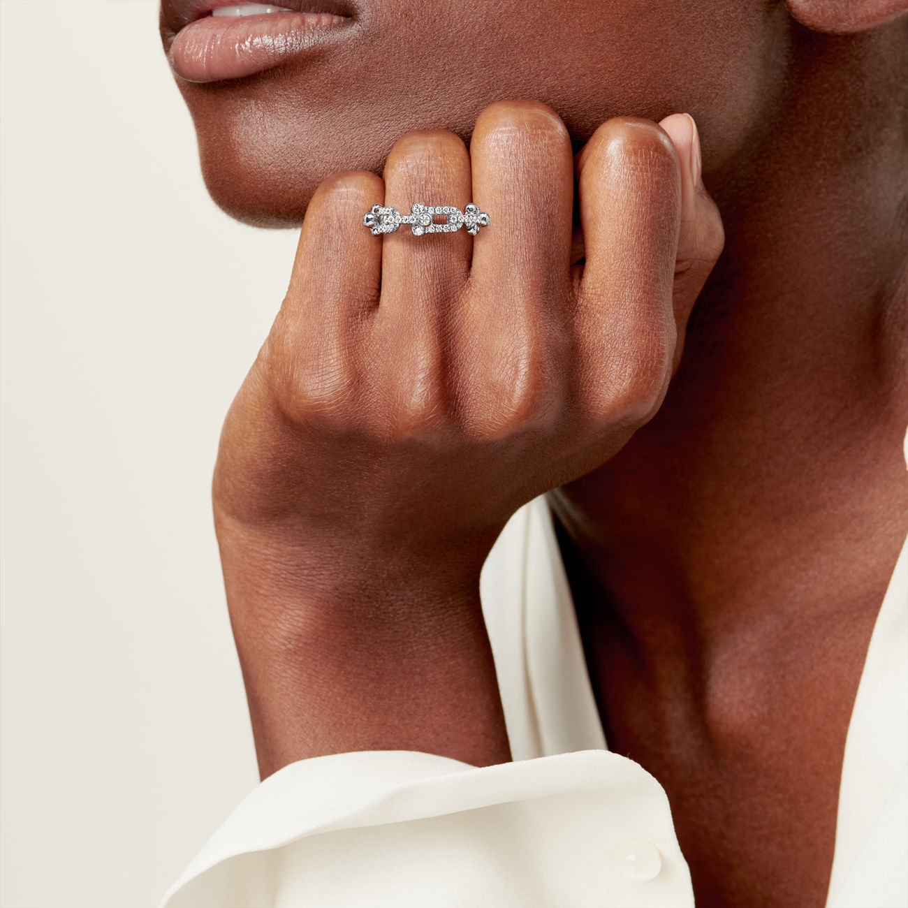 Tiffany HardWear Small Link Ring in White Gold with Pavé Diamonds (1:1 replica)