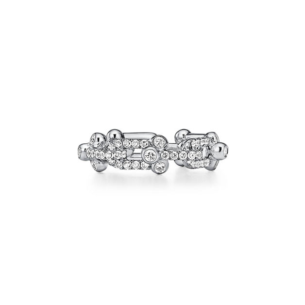 Tiffany HardWear Small Link Ring in White Gold with Pavé Diamonds (1:1 replica)
