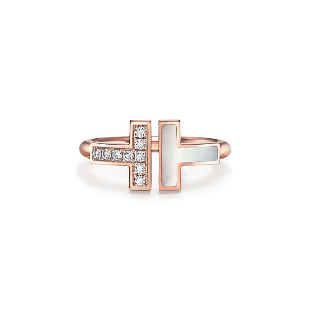 Tiffany T Wire Ring in Rose Gold with Diamonds and Mother-of-pearl (1:1 replica)