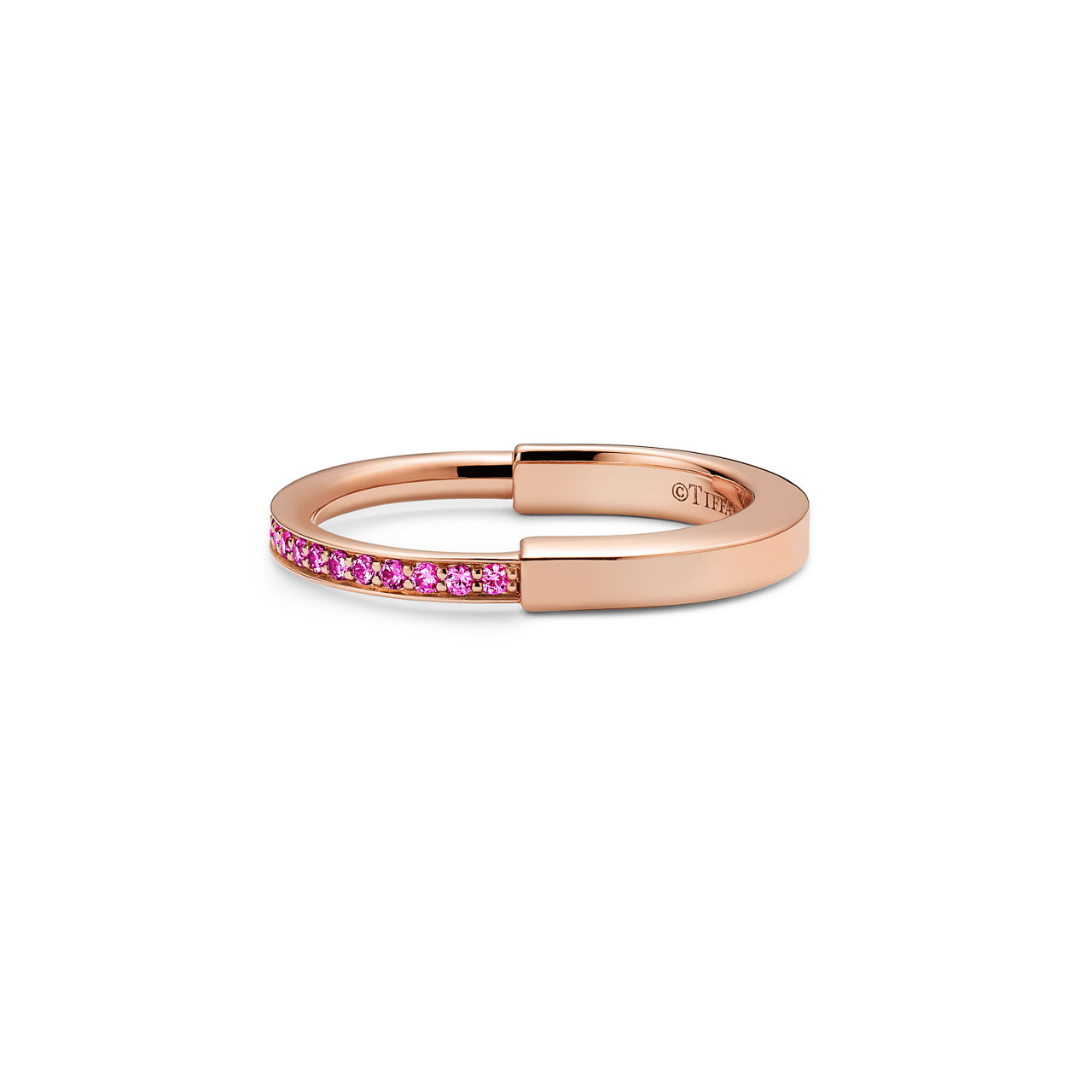 Tiffany Lock Small Ring in Rose Gold with Pink Sapphires (1:1 replica)