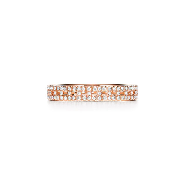 Tiffany T True Narrow Ring in Rose Gold with Pavé Diamonds (1:1 replica)