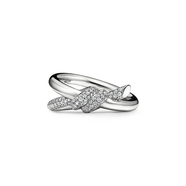 Tiffany Knot Double Row Ring in White Gold with Diamonds (1:1 replica)