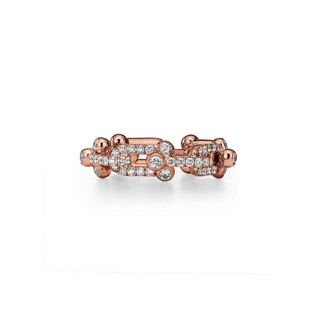 Tiffany HardWear Small Link Ring in Rose Gold with Pavé Diamonds (1:1 replica)