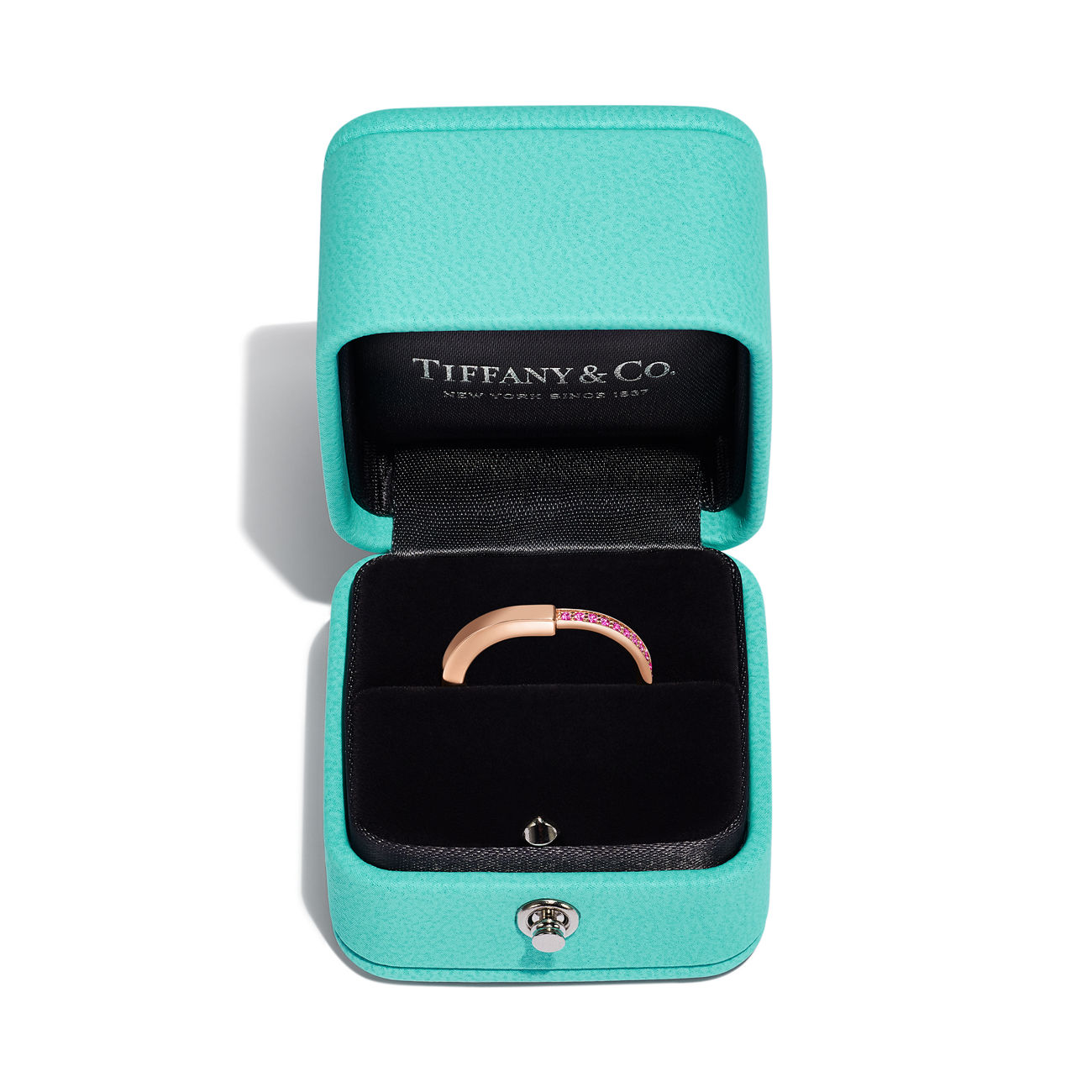 Tiffany Lock Small Ring in Rose Gold with Pink Sapphires (1:1 replica)