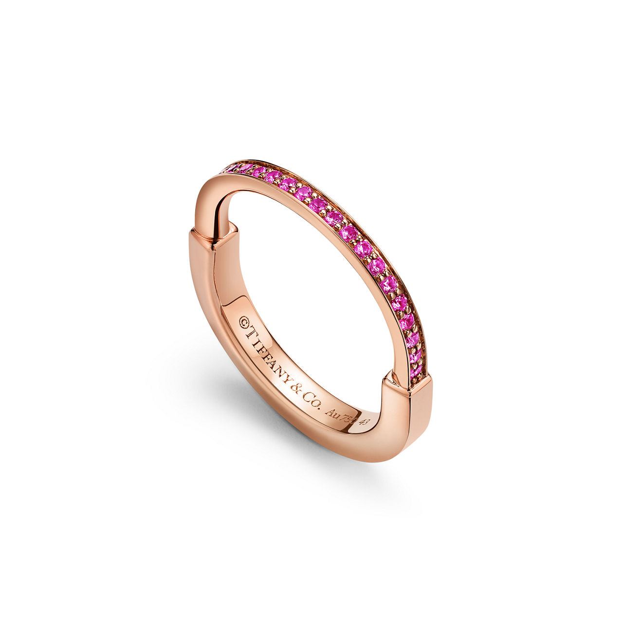 Tiffany Lock Small Ring in Rose Gold with Pink Sapphires (1:1 replica)