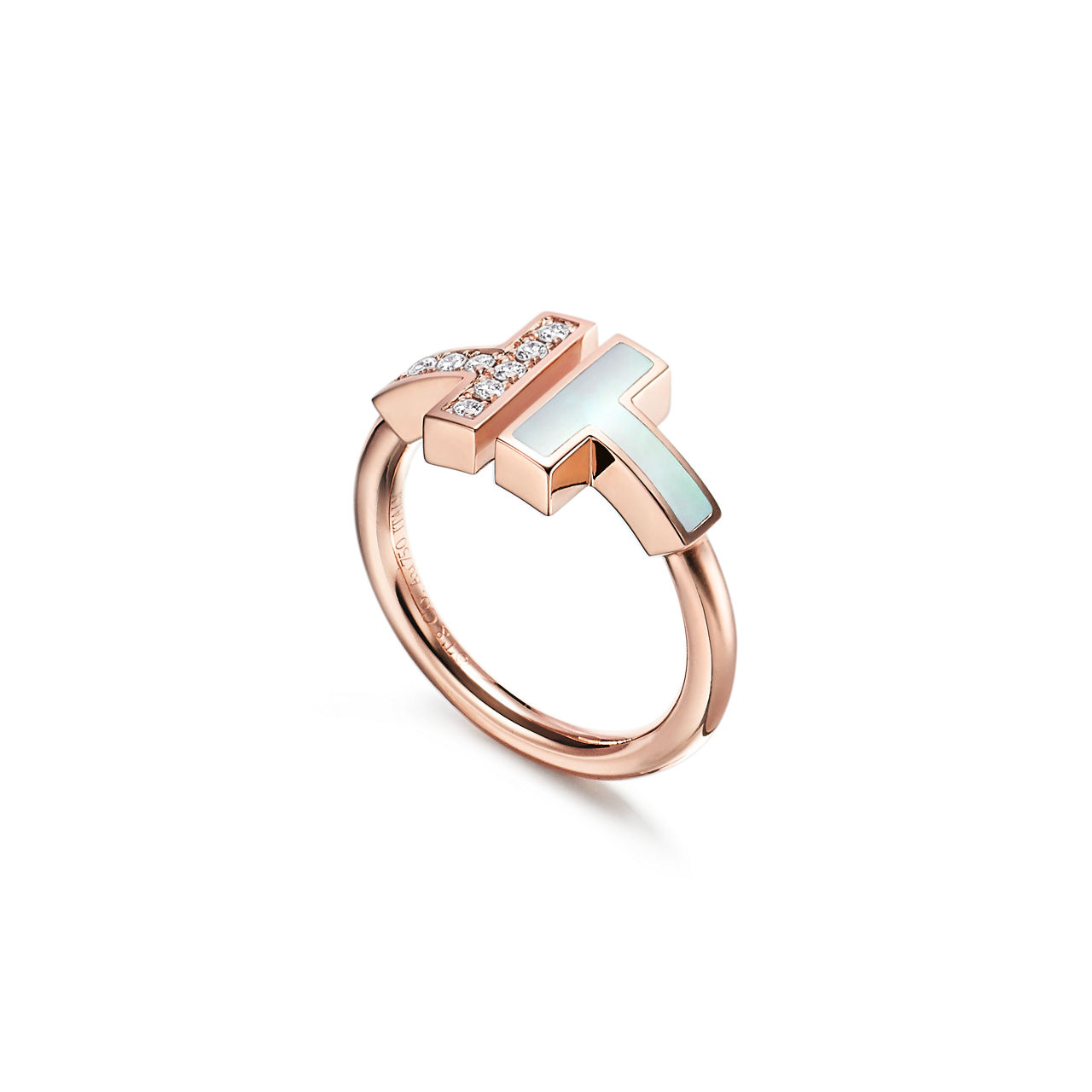 Tiffany T Wire Ring in Rose Gold with Diamonds and Mother-of-pearl (1:1 replica)
