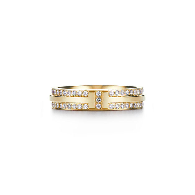 Tiffany T Narrow Pavé Diamond Ring in Yellow Gold (1:1 replica)