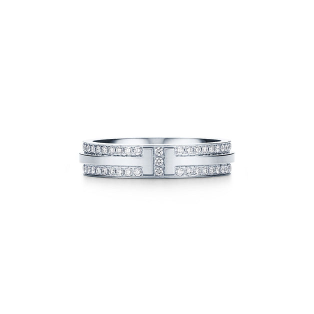 Tiffany T Narrow Pavé Diamond Ring in White Gold (1:1 replica)