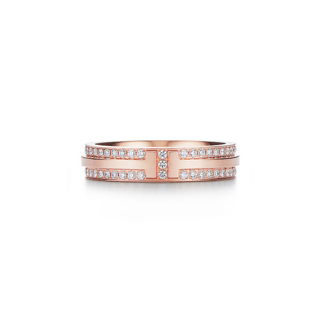 Tiffany T Narrow Pavé Diamond Ring in Rose Gold (1:1 replica)