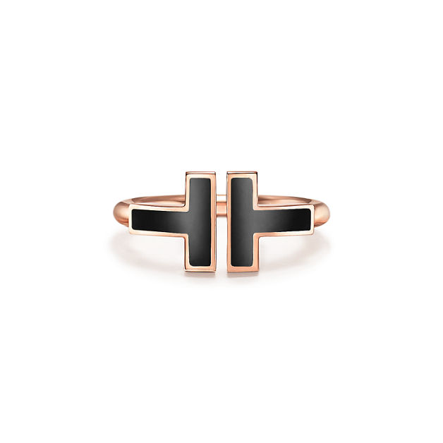 Tiffany T Black Onyx Wire Ring in Rose Gold (1:1 replica)