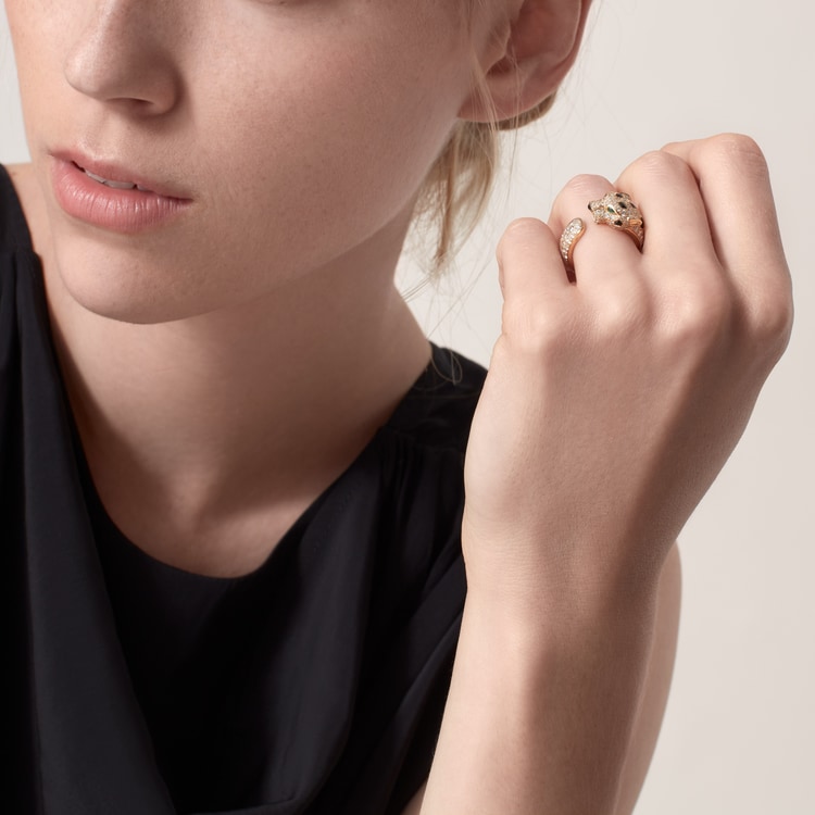 Top 1:1 replica Panthère de Cartier ring, medium model, half-paved