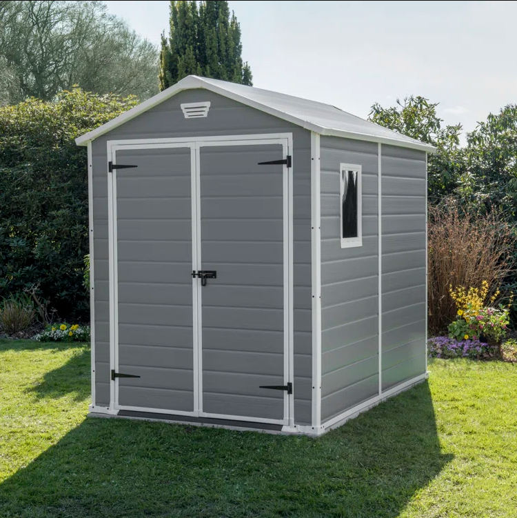 💕Stock Clearance Sale💕Keter Manor 6x8 Ft All-Weather Heavy-Duty Resin Outdoor Storage Shed with Double Lockable Doors, Floor Panel, & Built-in Ventilation-Perfect to Store Patio Furniture, Garden Tools Bike Accessories, Beach Chairs and Lawn Mower