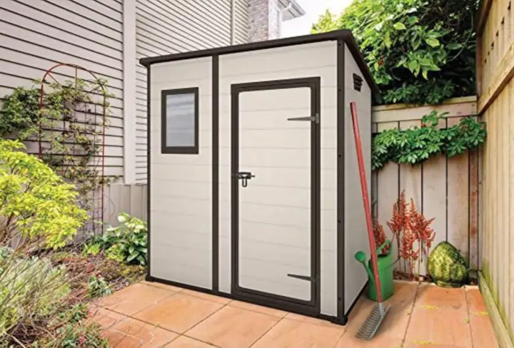 Keter Manor Pent Outdoor Garden Storage Shed, BeigeBrown, 6 x 4 ft