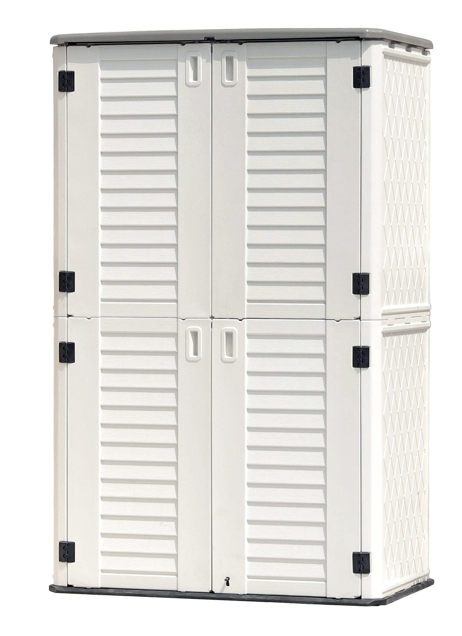 Outdoor Storage Shed Waterproof, Resin Vertical Storage Cabinet Double-Layered