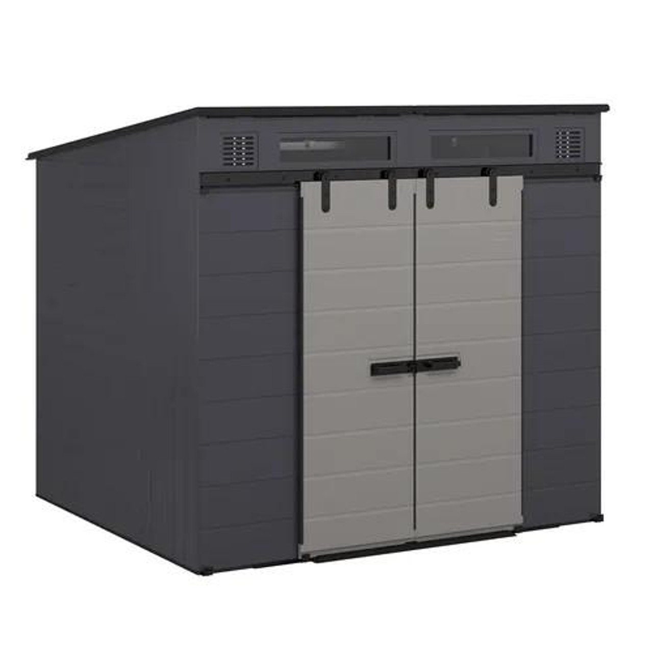 Suncast Modernist 8 ft. x 7 ft. Dual Barn Door Storage Shed – Multi-Wall Resin Panels