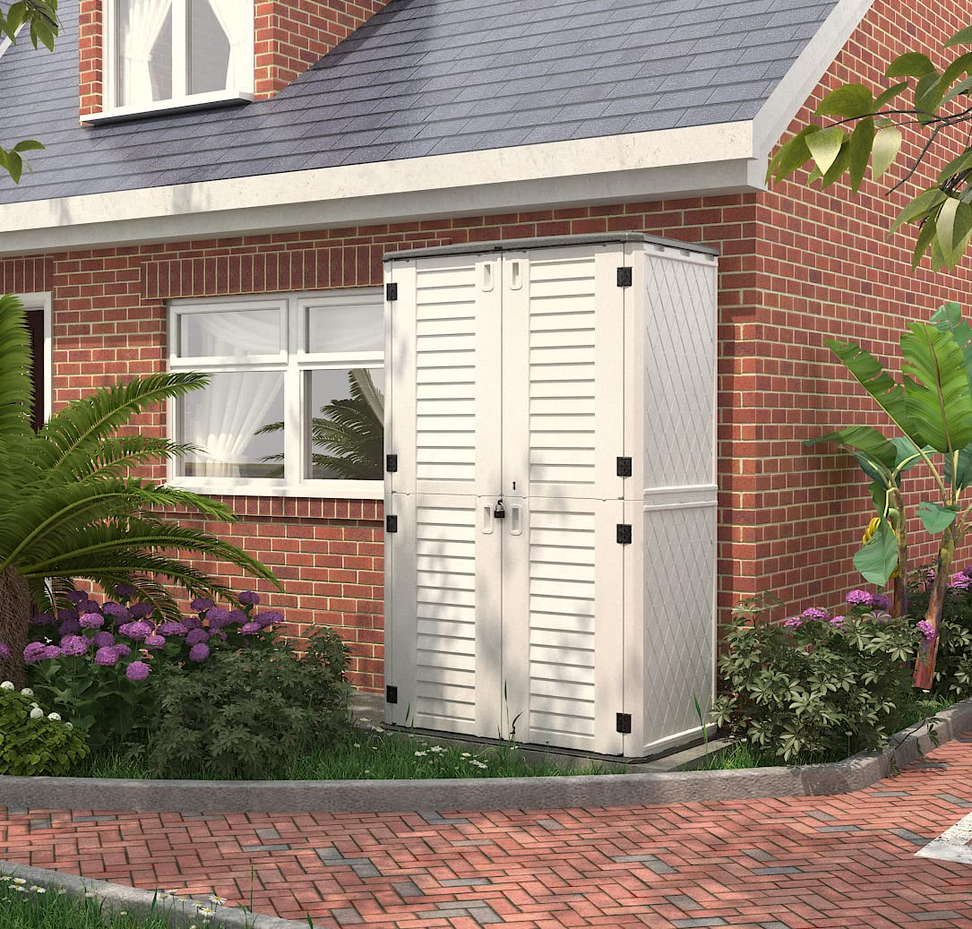 Outdoor Storage Shed Waterproof, Resin Vertical Storage Cabinet Double-Layered